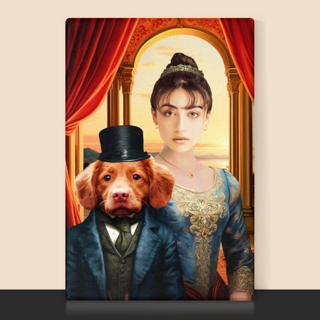 Königsporträt: Adelige Mit Haustier - Druck Mit Rahmen 30X40