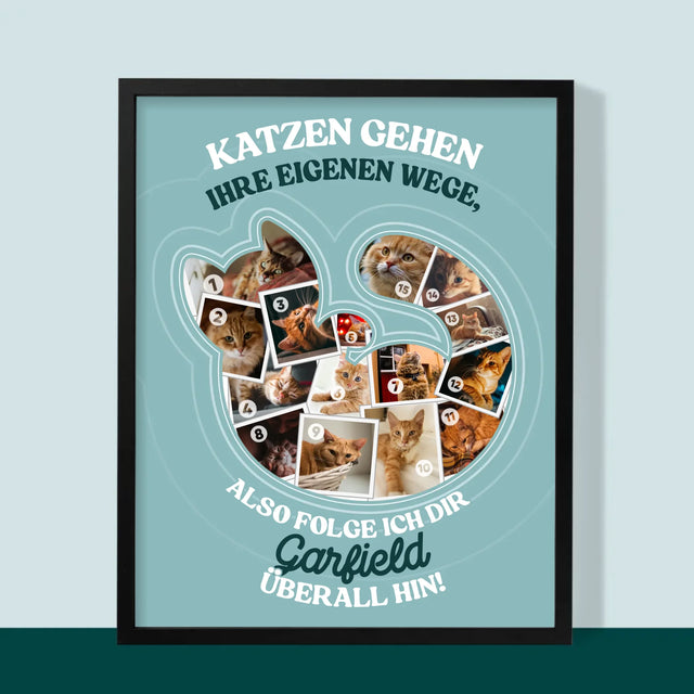 Form-Collage: Katze - Druck Mit Rahmen 30X40