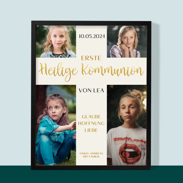 Fotocollage: Erstkommunion Kreuz - Druck Mit Rahmen 30X40
