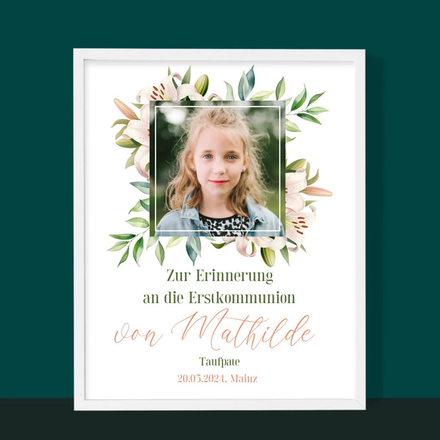 Foto Und Unterschrift: Zur Erinnerung An Die Erstkommunion - Druck Mit Rahmen 30X40