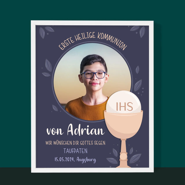 Foto Und Unterschrift: Erste Heilige Kommunion - Druck Mit Rahmen 30X40