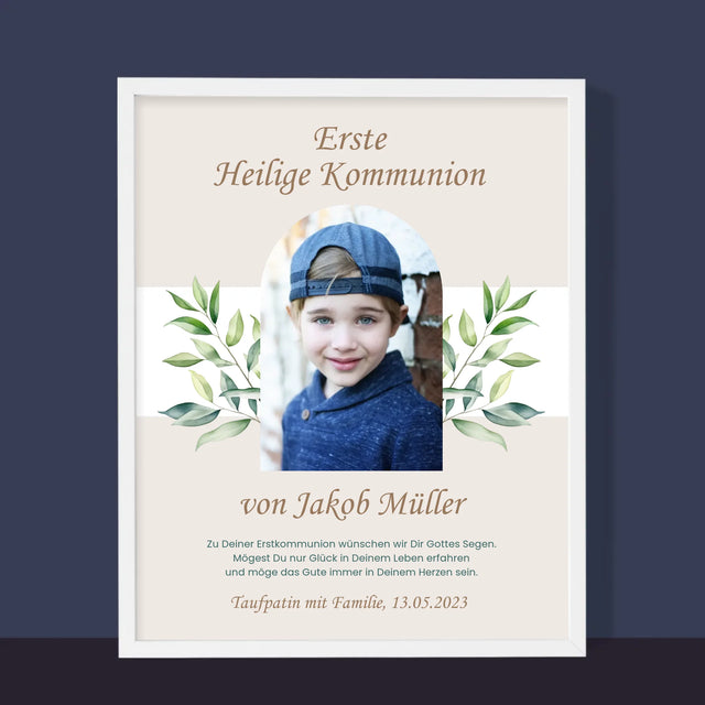 Foto Und Unterschrift: Erste Heilige Kommunion Glückwünsche - Druck Mit Rahmen 30X40