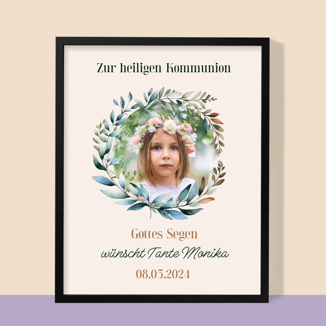 Foto Und Unterschrift: Zur Heiligen Kommunion - Druck Mit Rahmen 30X40
