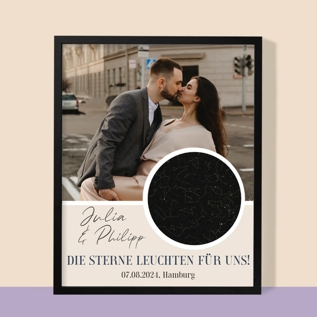 Sternkarte: Die Sterne Leuchten Für Uns - Druck Mit Rahmen 30X40