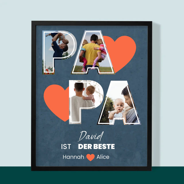 Fotocollage: Papa Ist Der Beste - Druck Mit Rahmen 30X40