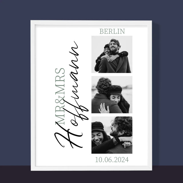 Fotocollage: Mr&Mrs Hochzeit - Druck Mit Rahmen 30X40