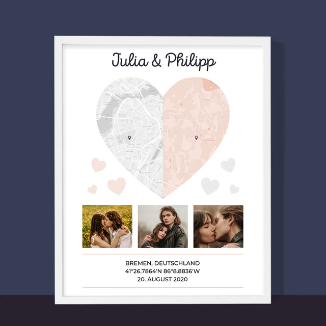 Ihr Standort: Zwei Herzhälften - Druck Mit Rahmen 30X40