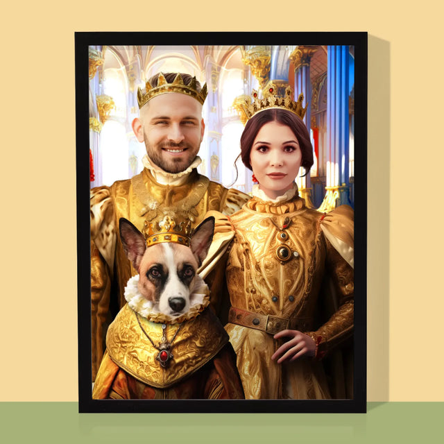 Königsporträt: König Und Königin Mit Haustier - Druck Mit Rahmen 30X40