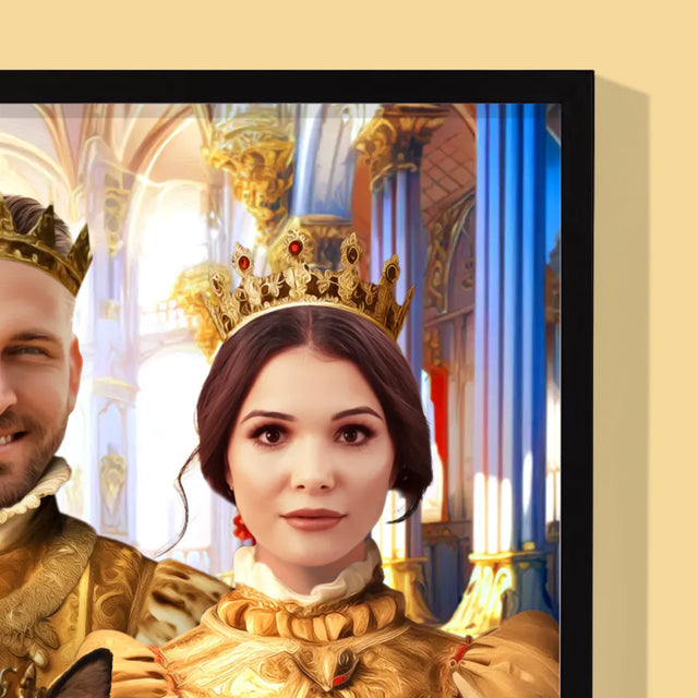 Königsporträt: König Und Königin Mit Haustier - Druck Mit Rahmen 30X40