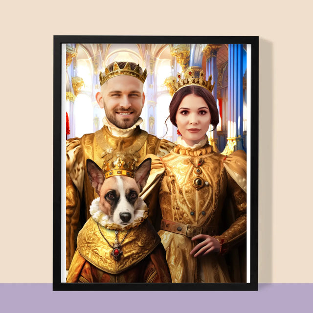 Königsporträt: König Und Königin Mit Haustier - Druck Mit Rahmen 30X40