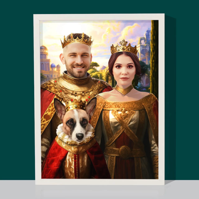 Königsporträt: Königspaar Mit Haustier - Druck Mit Rahmen 30X40