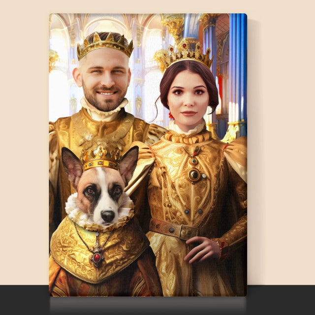Königsporträt: König Und Königin Mit Haustier - Druck Mit Rahmen 30X40