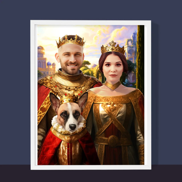 Königsporträt: Königspaar Mit Haustier - Druck Mit Rahmen 30X40