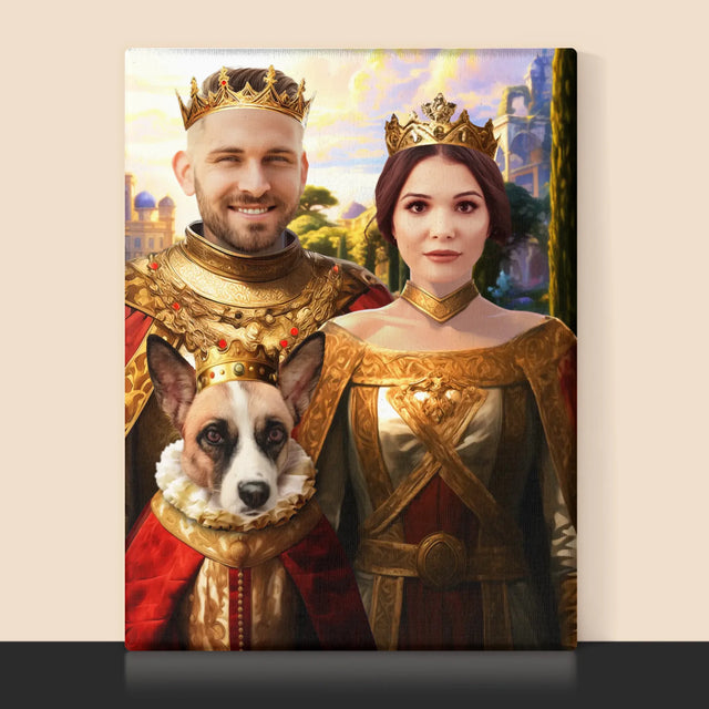 Königsporträt: Königspaar Mit Haustier - Druck Mit Rahmen 30X40