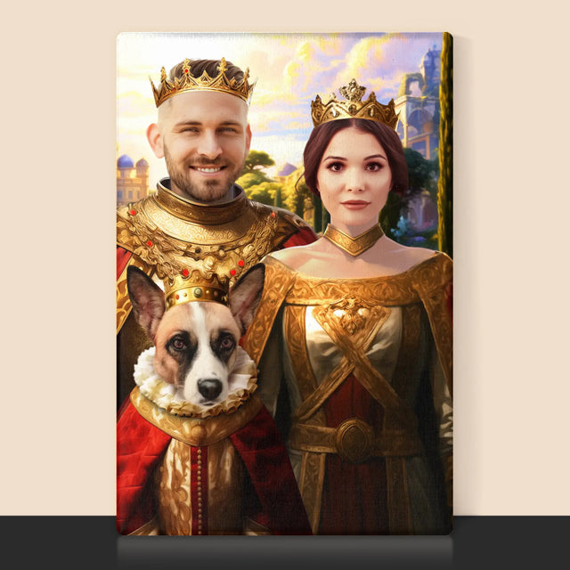 Königsporträt: Königspaar Mit Haustier - Druck Mit Rahmen 30X40