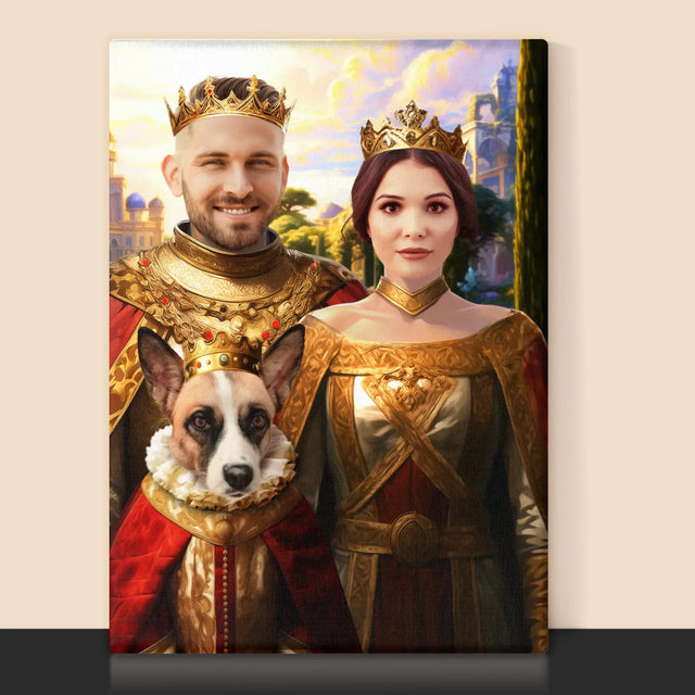 Königsporträt: Königspaar Mit Haustier - Druck Mit Rahmen 30X40