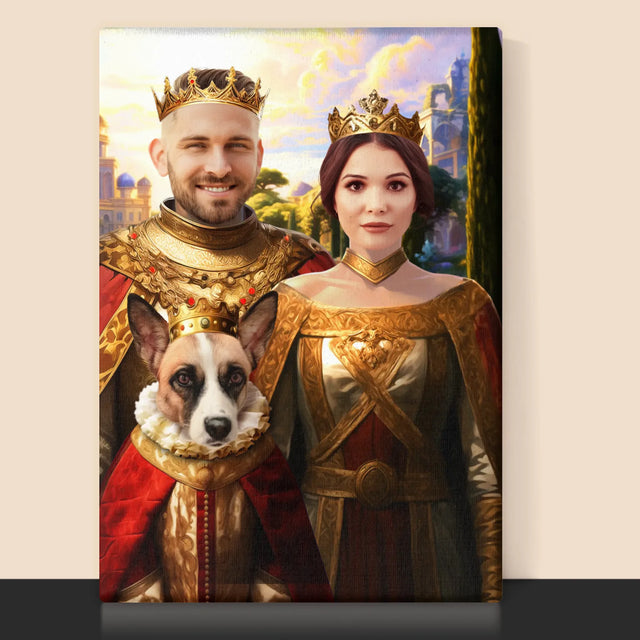 Königsporträt: Königspaar Mit Haustier - Druck Mit Rahmen 30X40