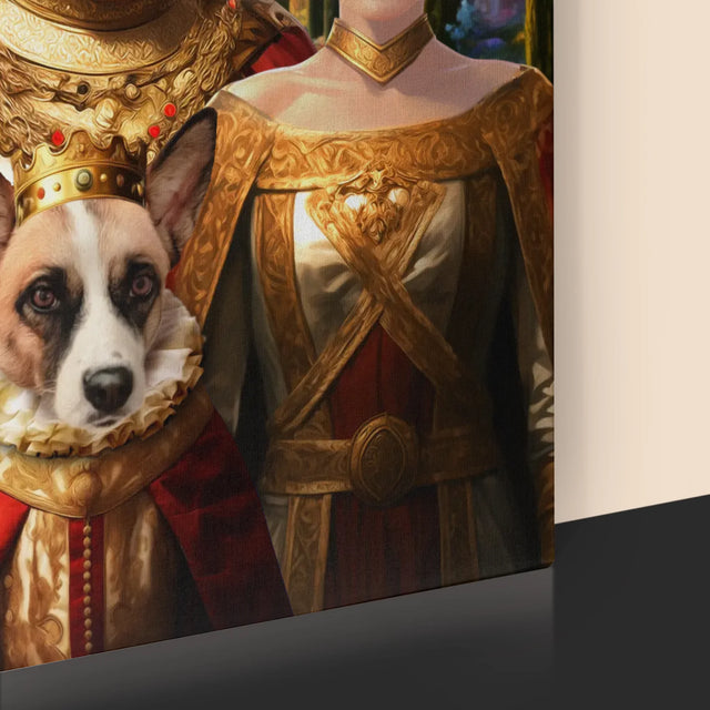 Königsporträt: Königspaar Mit Haustier - Druck Mit Rahmen 30X40