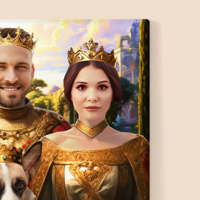 Königsporträt: Königspaar Mit Haustier - Druck Mit Rahmen 30X40