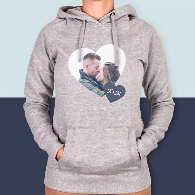 Fotocollage: Initialen Mit Herz - Kapuzenpullover Für Damen