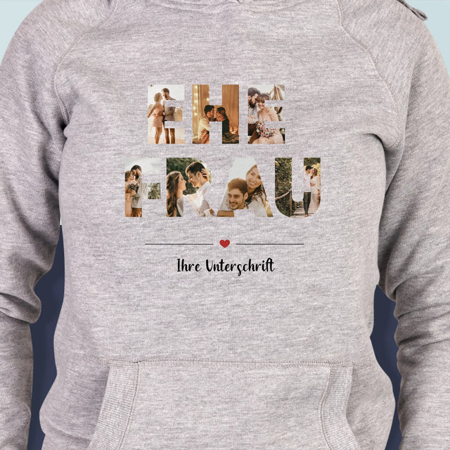 Buchstaben-Collage: Ehefrau - Kapuzenpullover Für Damen