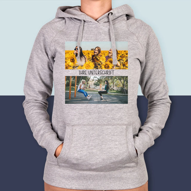 Fotocollage: 2 Fotos Und Unterschrift - Kapuzenpullover Für Damen