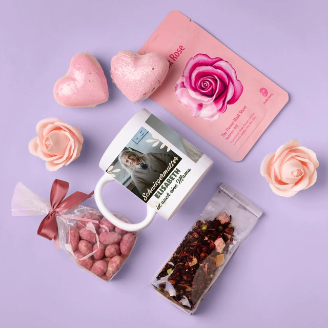 Fotocollage: Schwiegermutter Auch Mama - Geschenkset Mit Tasse Und Wellnessartikeln