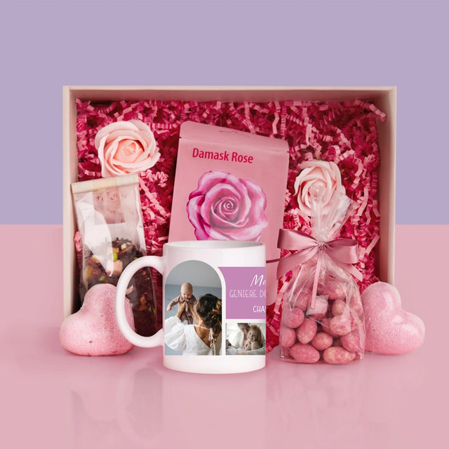 Fotocollage: Mama! Genieße Deinen Kaffee - Geschenkset Mit Tasse Und Wellnessartikeln