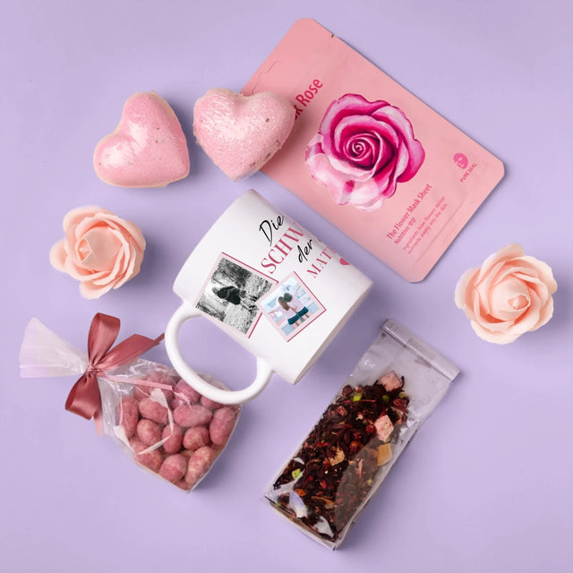 Fotocollage: Beste Schwester Der Welt - Geschenkset Mit Tasse Und Wellnessartikeln