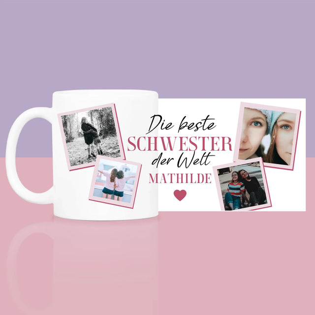 Fotocollage: Beste Schwester Der Welt - Geschenkset Mit Tasse Und Wellnessartikeln