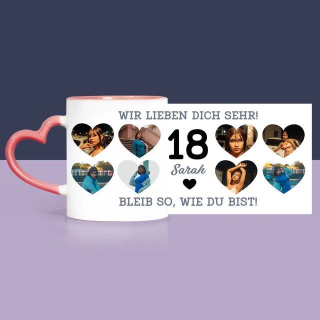 Fotocollage: 18 Herzen - Geschenkset Mit Tasse, Teddybär Und Süßigkeiten