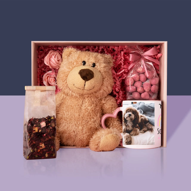 Fotocollage: Schönen Tag! - Geschenkset Mit Tasse, Teddybär Und Süßigkeiten