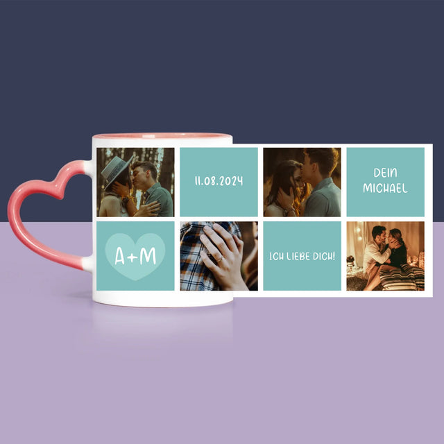 Fotocollage: Ich Liebe Dich Initialen - Geschenkset Mit Tasse, Teddybär Und Süßigkeiten