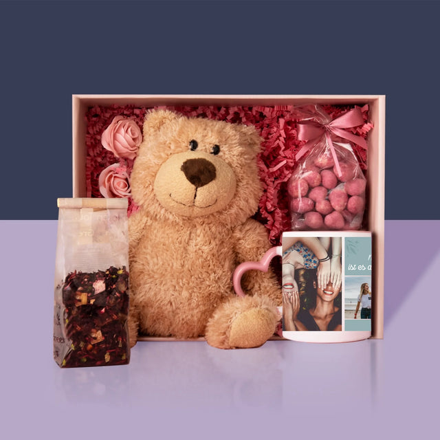 Fotocollage: Beste Freundinnen - Geschenkset Mit Tasse, Teddybär Und Süßigkeiten