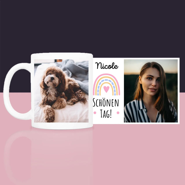 Fotocollage: Schönen Tag! - Geschenkset Mit Tasse, Tee Und Süßigkeiten