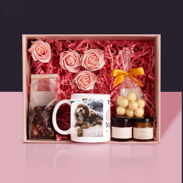 Fotocollage: Schönen Tag! - Geschenkset Mit Tasse, Tee Und Süßigkeiten