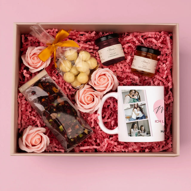 Fotocollage: Mama, Ich Liebe Dich - Geschenkset Mit Tasse, Tee Und Süßigkeiten