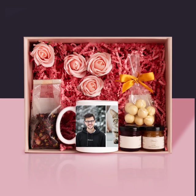 Fotocollage: 3 Fotos - Geschenkset Mit Tasse, Tee Und Süßigkeiten