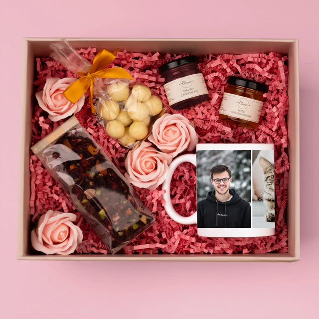 Fotocollage: 3 Fotos - Geschenkset Mit Tasse, Tee Und Süßigkeiten