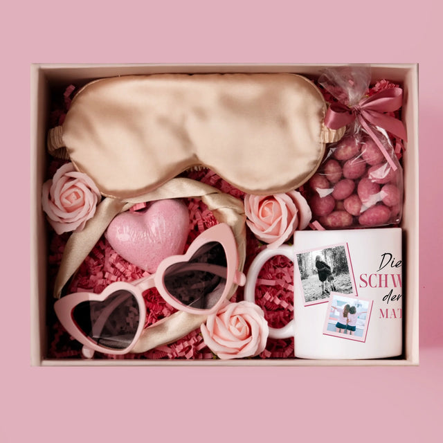 Fotocollage: Beste Schwester Der Welt - Geschenkset Mit Einer Tasse Und Einem Satin-Haarband