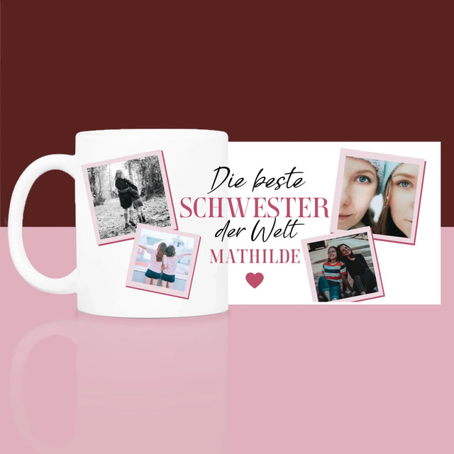 Fotocollage: Beste Schwester Der Welt - Geschenkset Mit Einer Tasse Und Einem Satin-Haarband