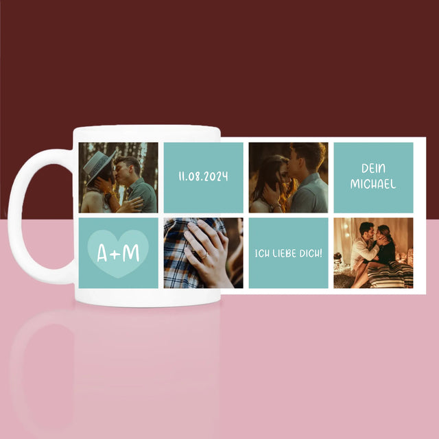 Fotocollage: Ich Liebe Dich Initialen - Geschenkset Mit Einer Tasse Und Einem Satin-Haarband