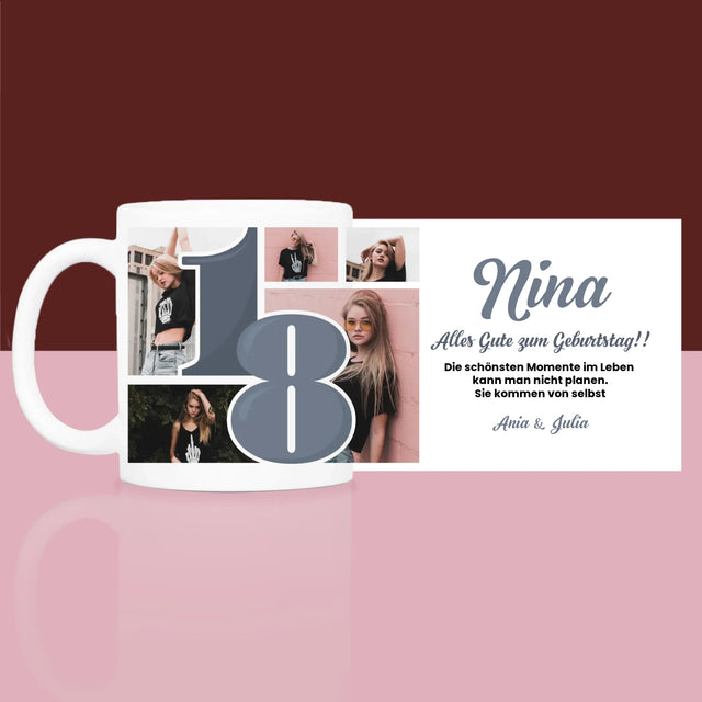 Fotocollage: 18 - Schönsten Momente - Geschenkset Mit Einer Tasse Und Einem Satin-Haarband