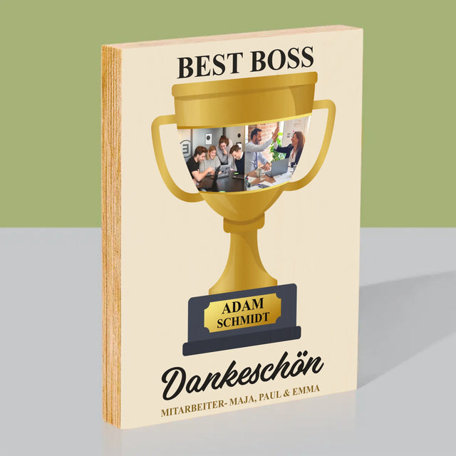 Fotocollage: Best Boss Pokal - Druck Auf Holz
