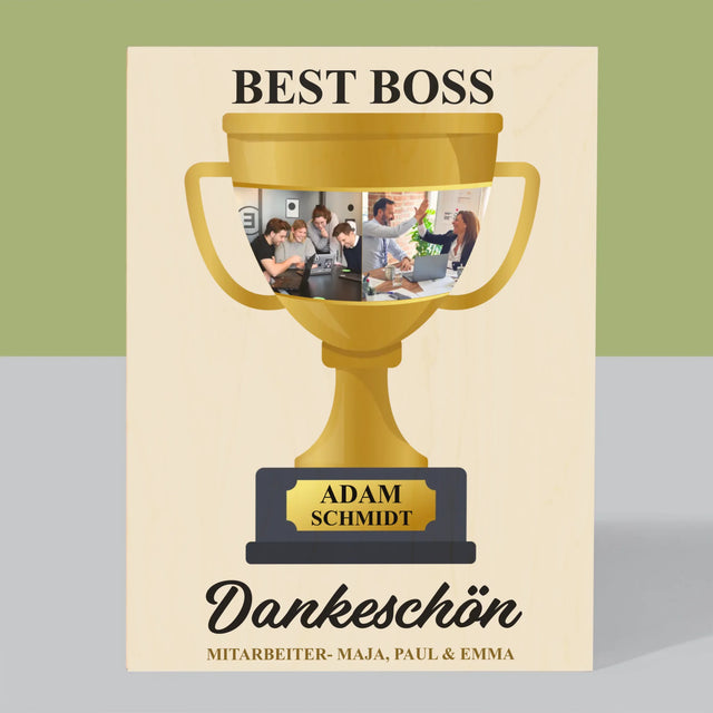 Fotocollage: Best Boss Pokal - Druck Auf Holz