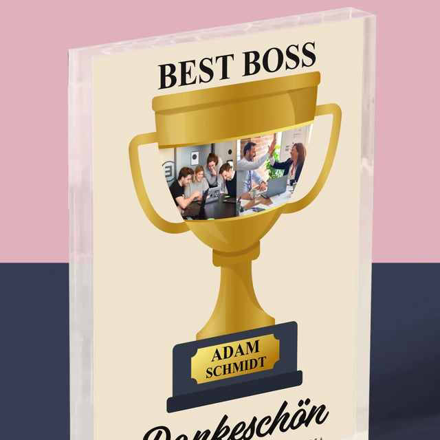 Fotocollage: Best Boss Pokal - Acrylblock
