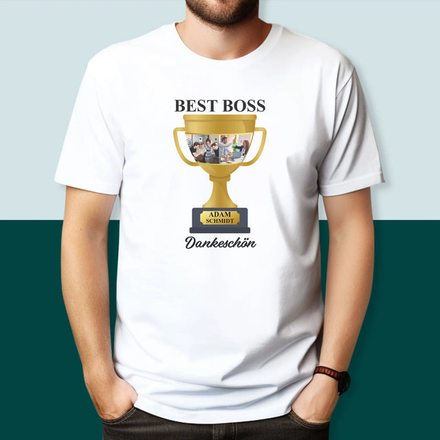 Fotocollage: Best Boss Pokal - T-Shirt Für Herren