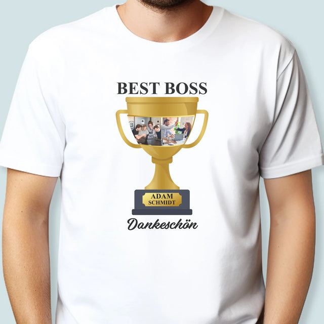 Fotocollage: Best Boss Pokal - T-Shirt Für Herren