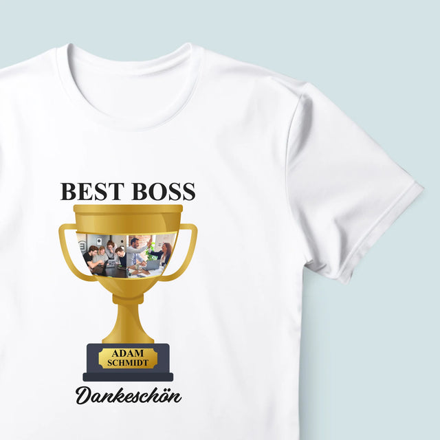 Fotocollage: Best Boss Pokal - T-Shirt Für Herren