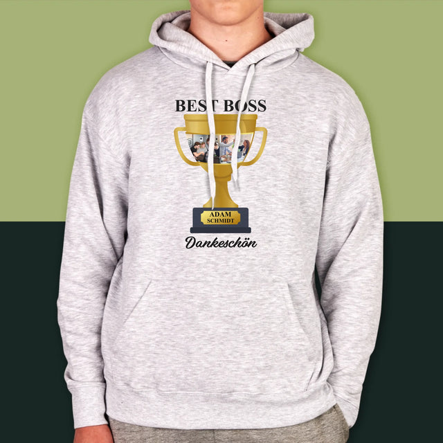 Fotocollage: Best Boss Pokal - Kapuzenpullover Für Herren